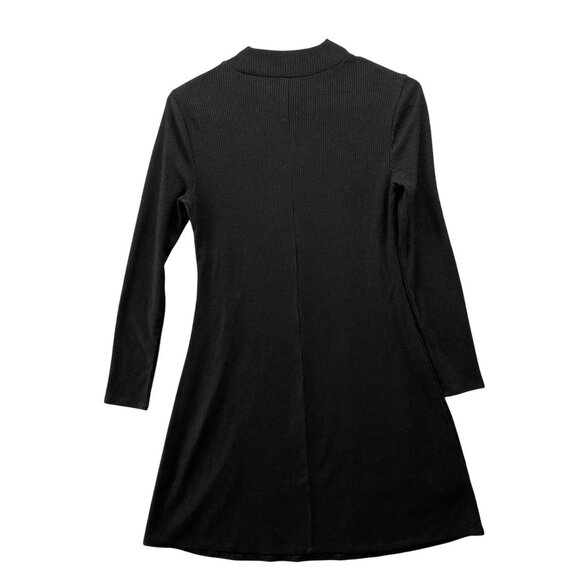 Madewell Long Sleeve Ribbed Mini Dress XS Black Mock Neck Pleated A-Line - Picture 2 of 8